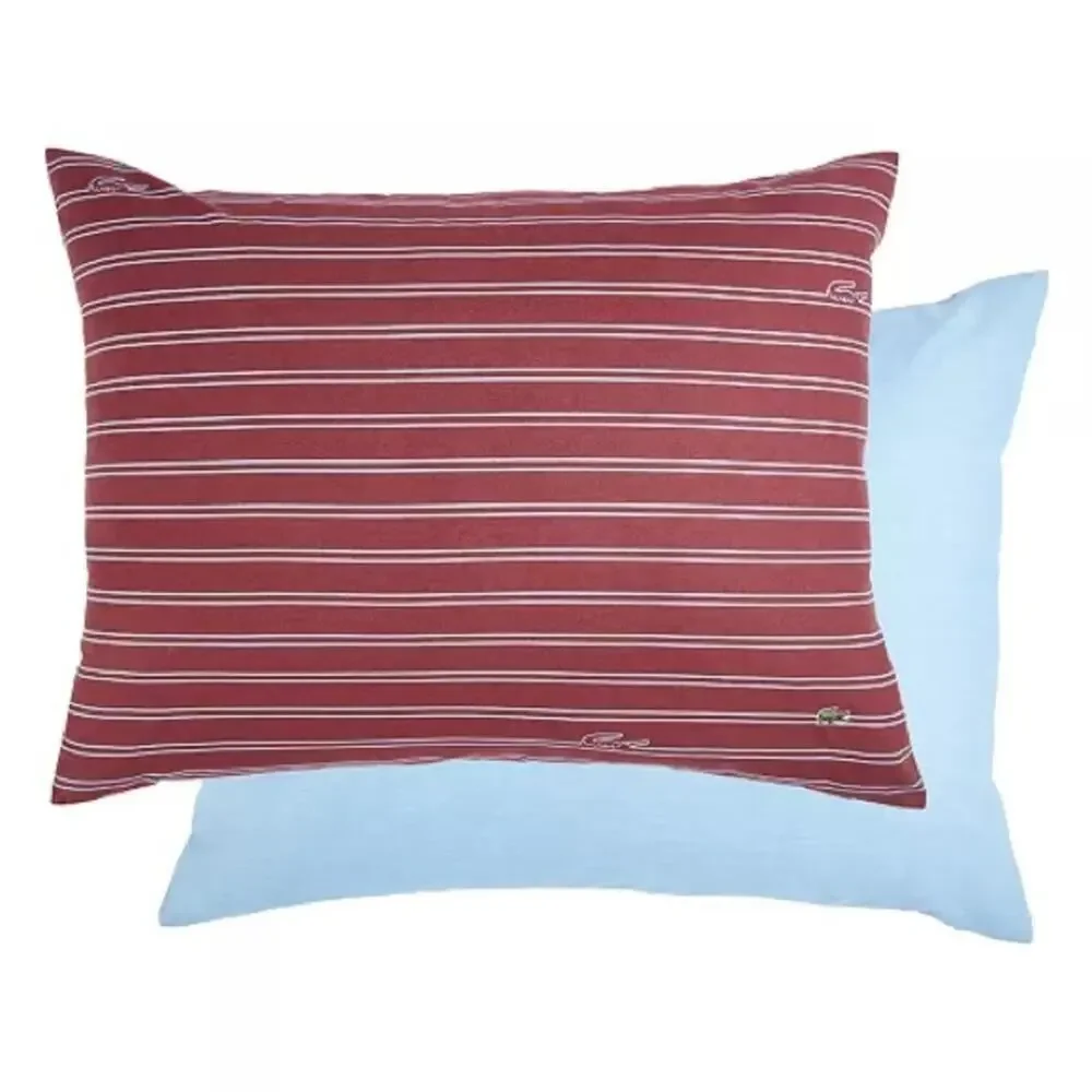 LACOSTE Burgundy Red Light Blue Stripe Comforter Throw Pillow Queen Bedding Set